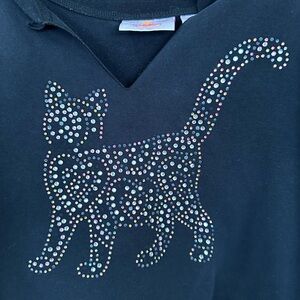 QUACKER FACTORY Cat Lady Rhinestone Classic Sweatshirt Top Black Size 3X